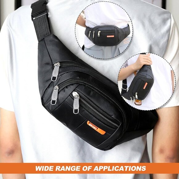 Fanny Pack,Black Belt Crossbody Bag for Men /women Waist Pack with 4 Zipper Pock - Picture 4 of 9